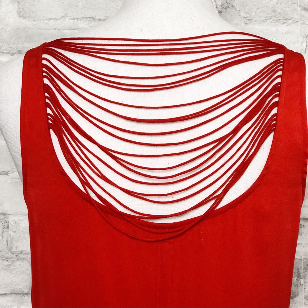 ACE DELIVERY | Red 100% Silk Fringe Tank Top - Picture 11 of 13